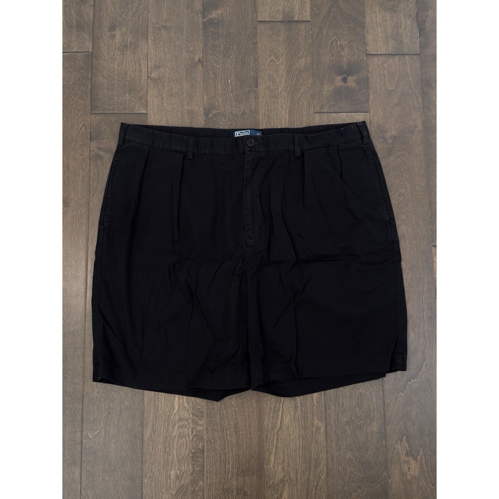 Polo Ralph Lauren Mens Black Pleated Chino Big Tyler Shorts Size 46B 9" Inseam